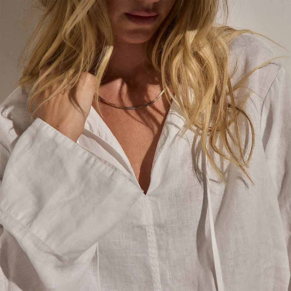 Linen Tie Front Tunic Top in White | James Perse Los Angeles