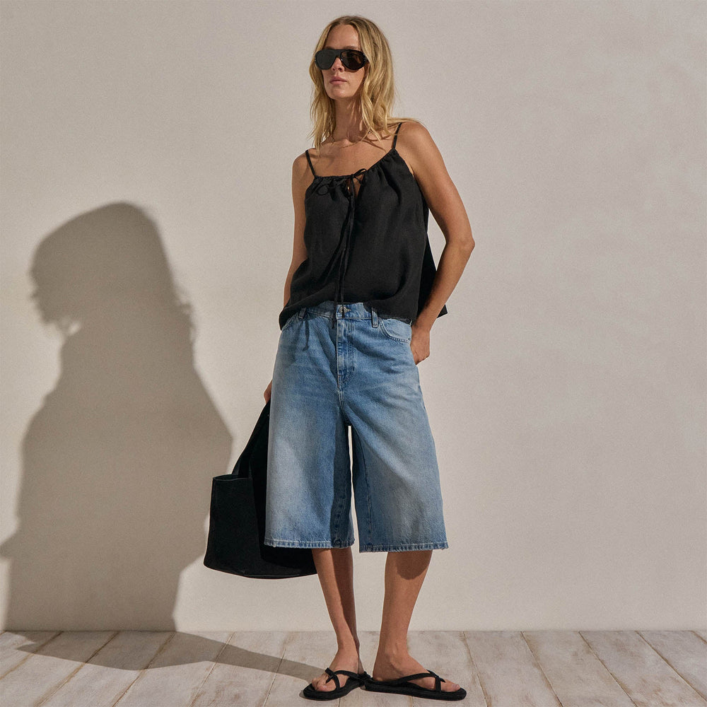 Linen Strappy Tie Cami in Black | James Perse Los Angeles