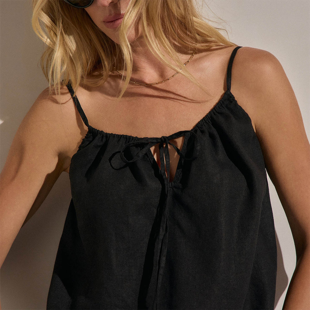 Linen Strappy Tie Cami in Black | James Perse Los Angeles