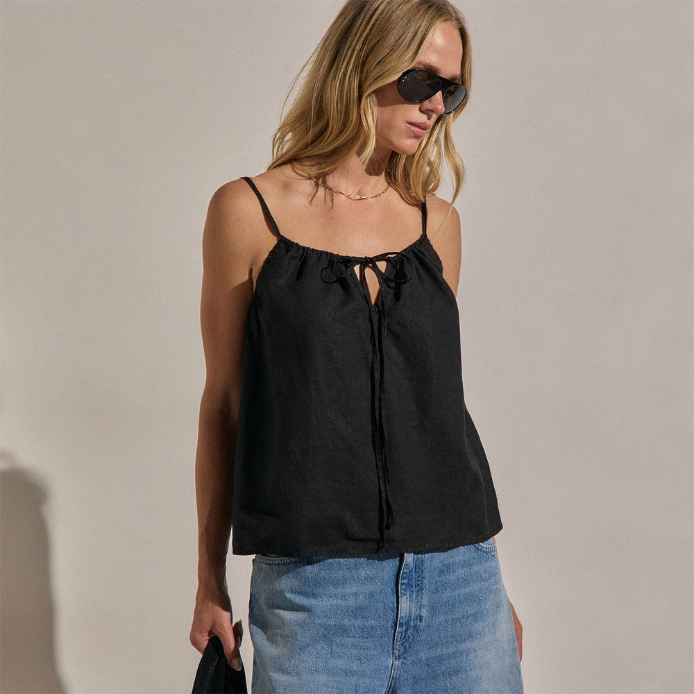 Linen Strappy Tie Cami in Black | James Perse Los Angeles
