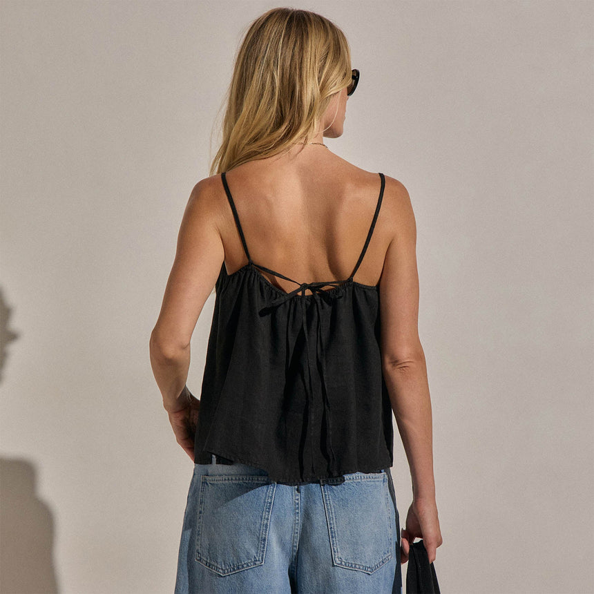 Linen Strappy Tie Cami in Black | James Perse Los Angeles