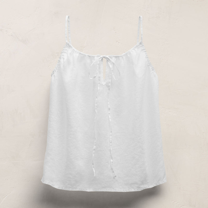 Linen Strappy Tie Cami in White | James Perse Los Angeles