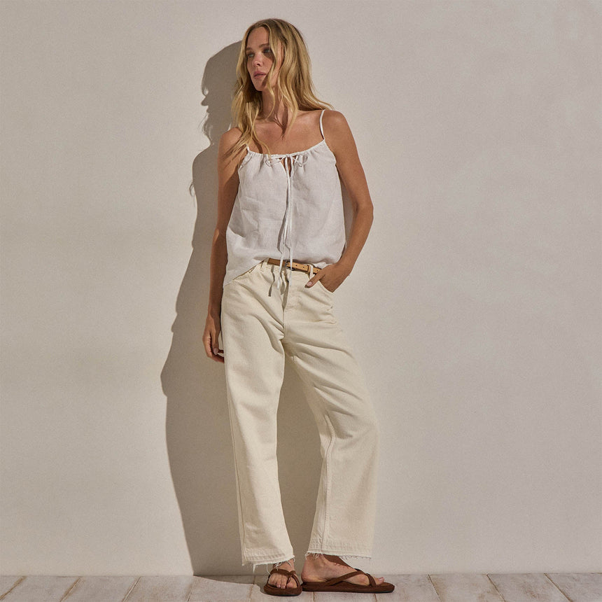 Linen Strappy Tie Cami in White | James Perse Los Angeles