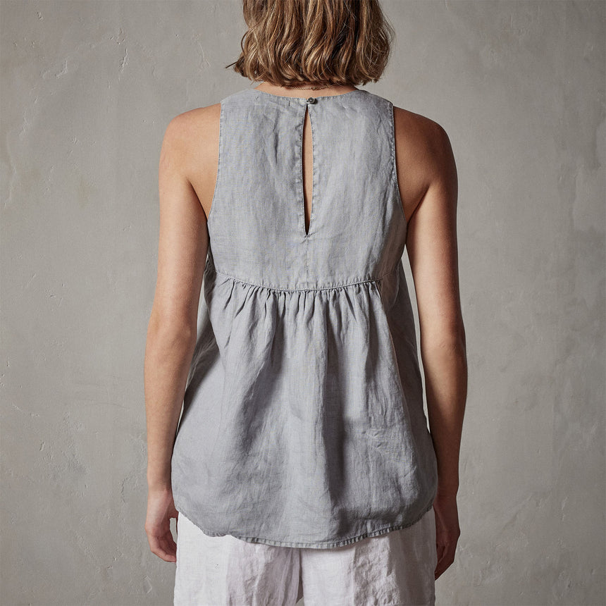 Gathered Linen Top in Breeze Pigment | James Perse Los Angeles