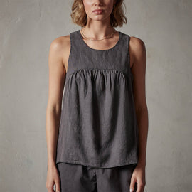 Gathered Linen Top in Magma Pigment | James Perse Los Angeles