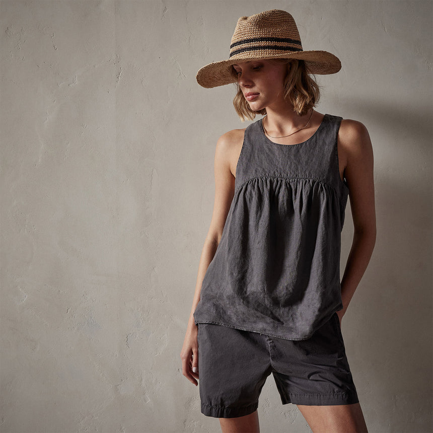 Gathered Linen Top in Magma Pigment | James Perse Los Angeles