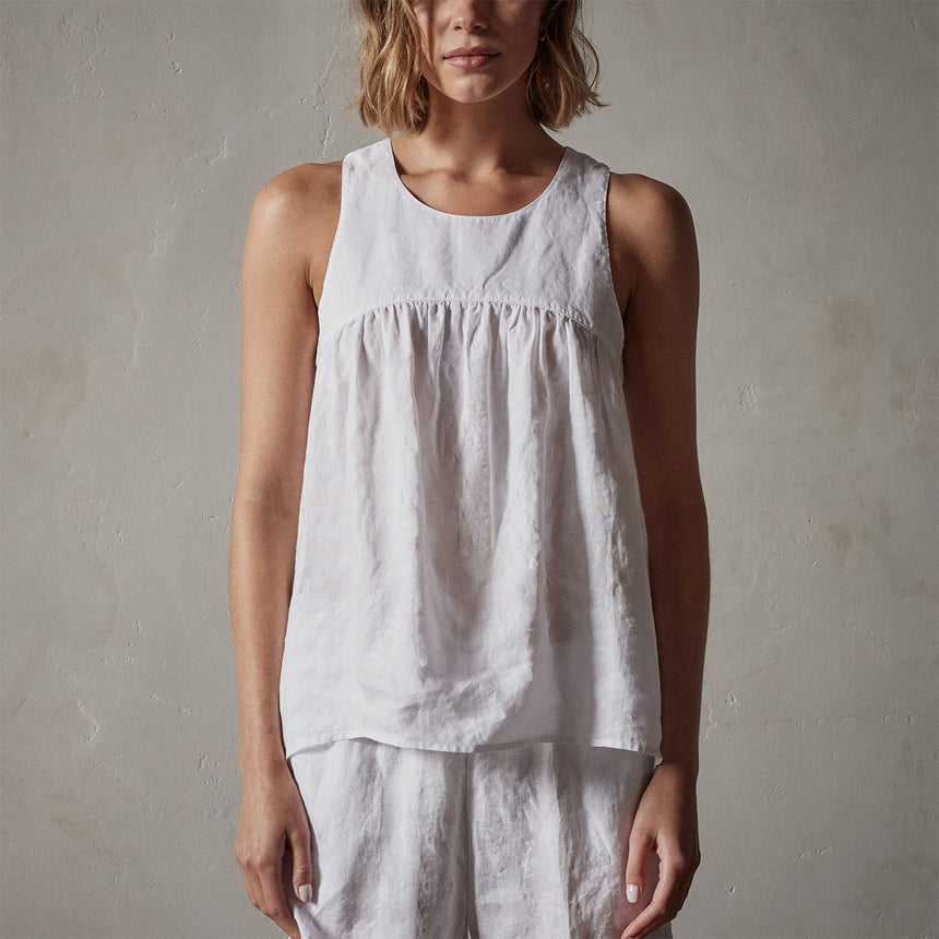 Gathered Linen Top in White | James Perse Los Angeles