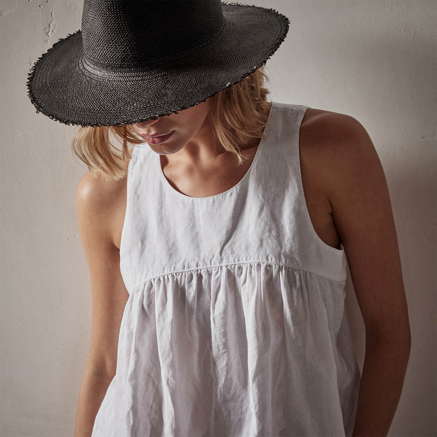Gathered Linen Top in White | James Perse Los Angeles