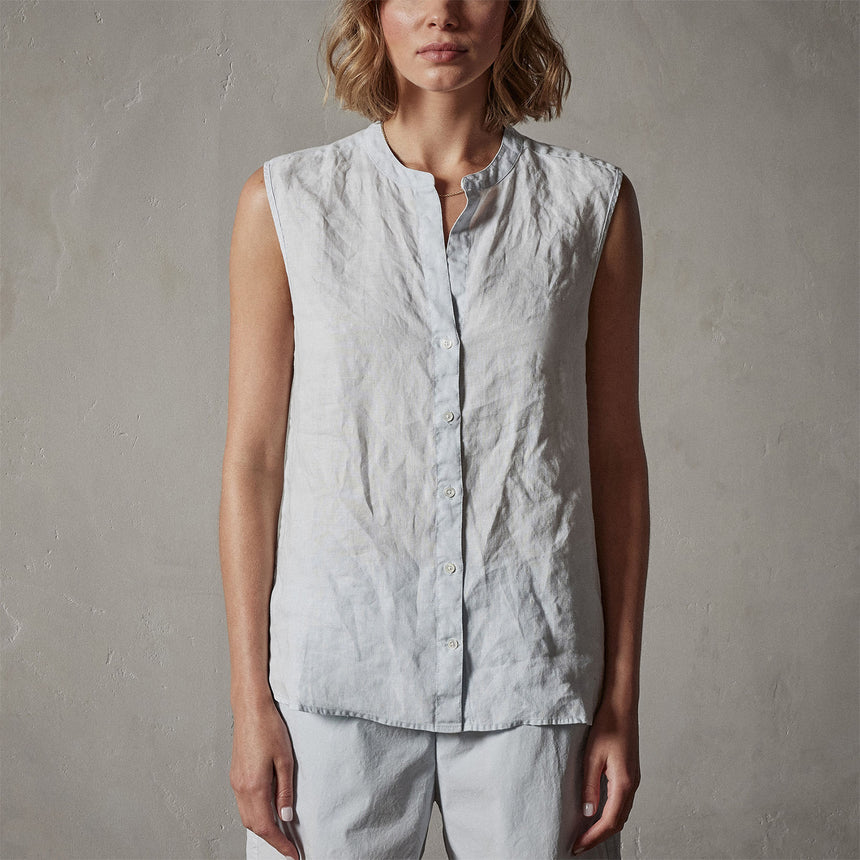 Double Dye Sleeveless Linen Shirt in Memory Pigment | James Perse Los Angeles
