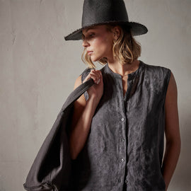 Double Dye Sleeveless Linen Shirt in Magma Pigment | James Perse Los Angeles