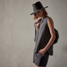 Double Dye Sleeveless Linen Shirt in Magma Pigment | James Perse Los Angeles