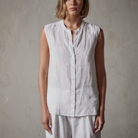 Double Dye Sleeveless Linen Shirt in White | James Perse Los Angeles