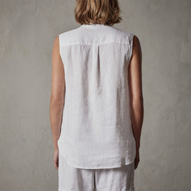 Double Dye Sleeveless Linen Shirt in White | James Perse Los Angeles