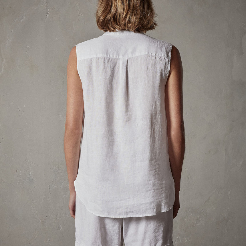 Double Dye Sleeveless Linen Shirt in White | James Perse Los Angeles