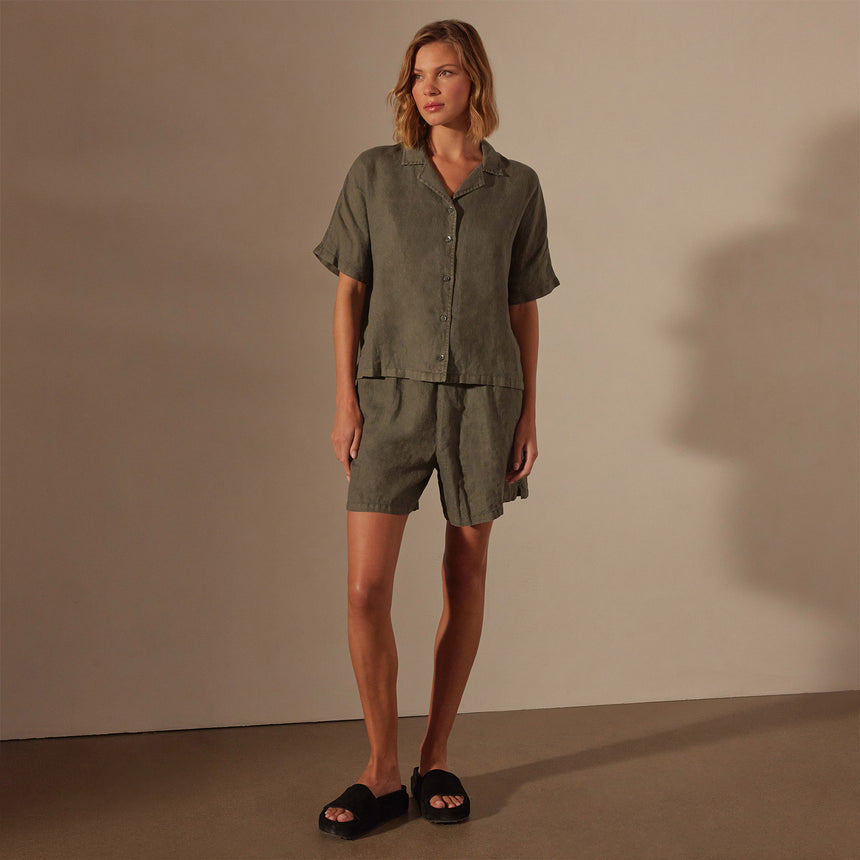 Cotton Linen Twill Boxy Fit Shirt in Palm Pigment | James Perse Los Angeles