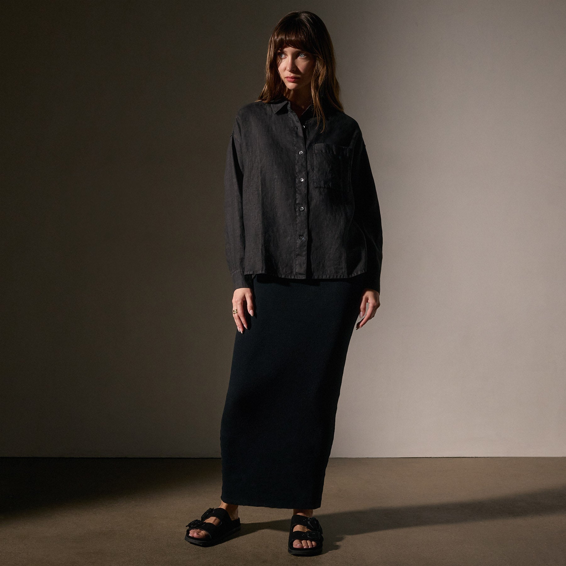 Linen Oversized Shirt in Black | James Perse Los Angeles