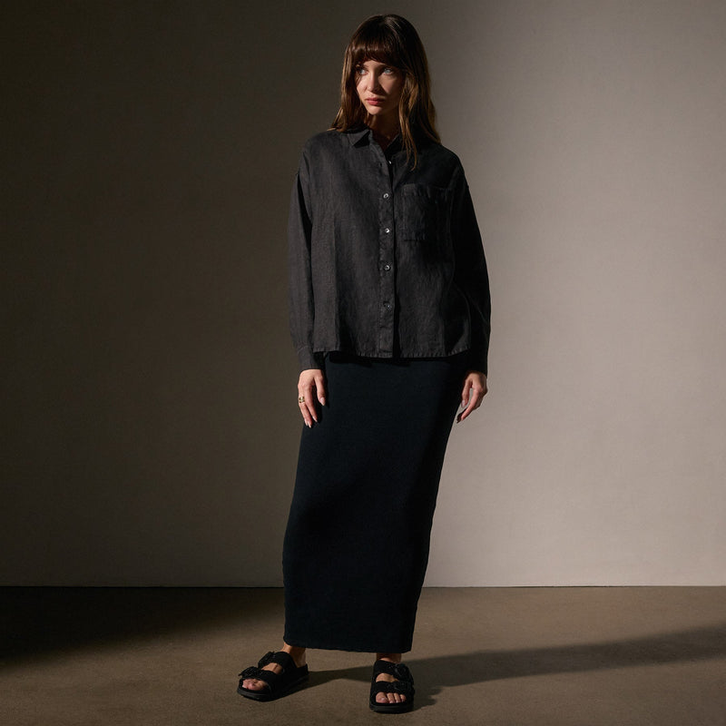 Linen Oversized Shirt in Black | James Perse Los Angeles