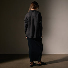 Linen Oversized Shirt in Black | James Perse Los Angeles