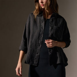 Linen Oversized Shirt in Black | James Perse Los Angeles