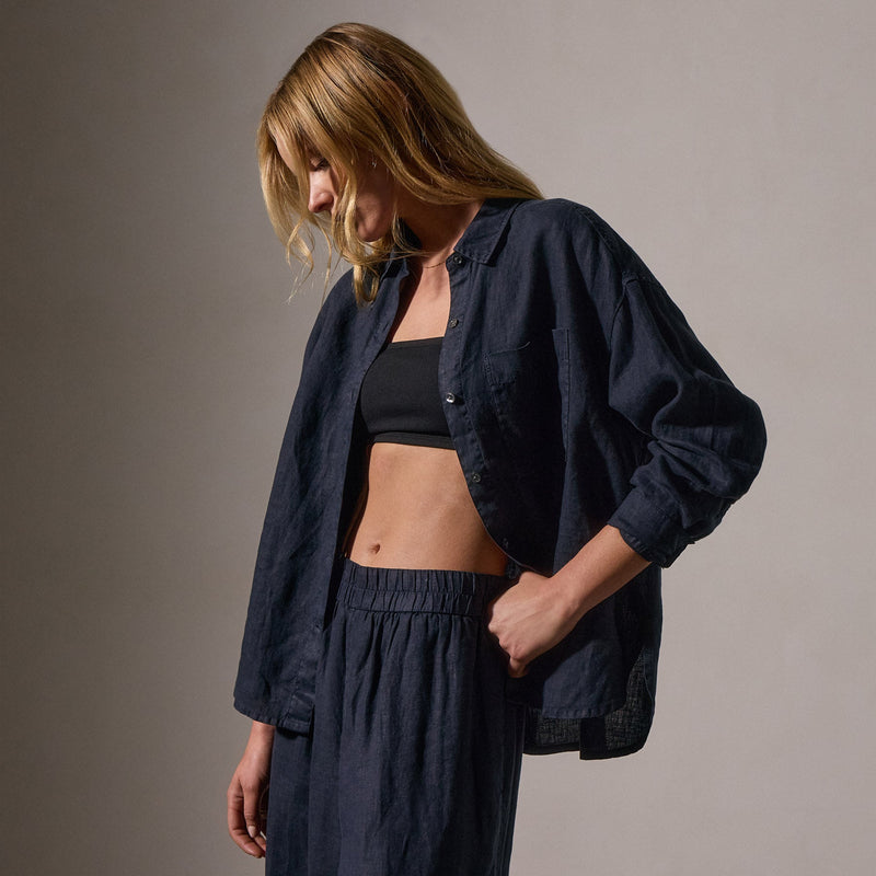 Linen Oversized Shirt in Classic Navy | James Perse Los Angeles