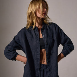 Linen Oversized Shirt in Classic Navy | James Perse Los Angeles
