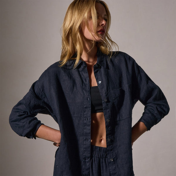 Linen Oversized Shirt in Classic Navy | James Perse Los Angeles