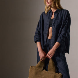 Linen Oversized Shirt in Classic Navy | James Perse Los Angeles