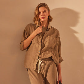 Garment Dyed Linen Shirt in Cashew Pigment | James Perse Los Angeles