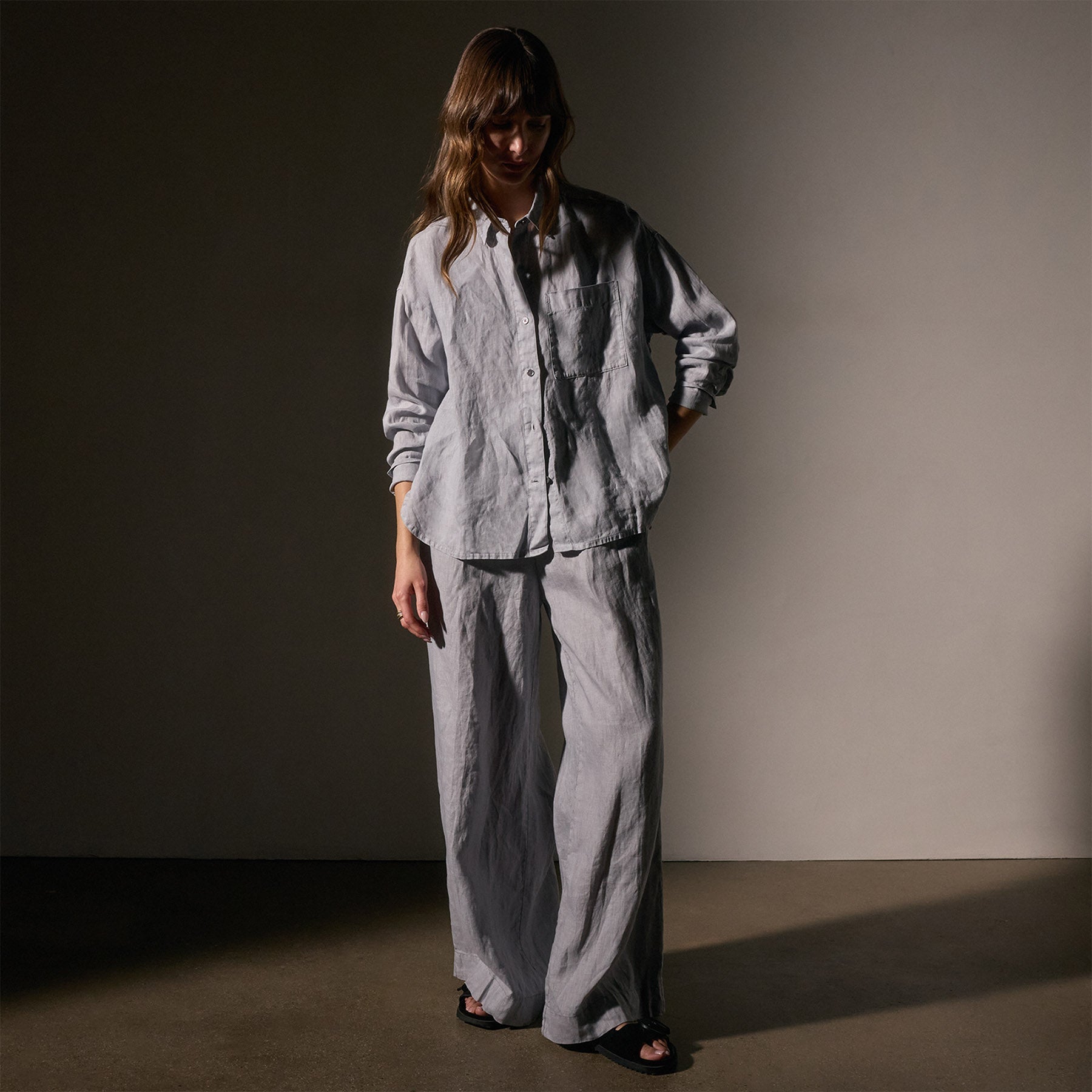 Linen Oversized Shirt - Grey Sky Pigment | James Perse Los