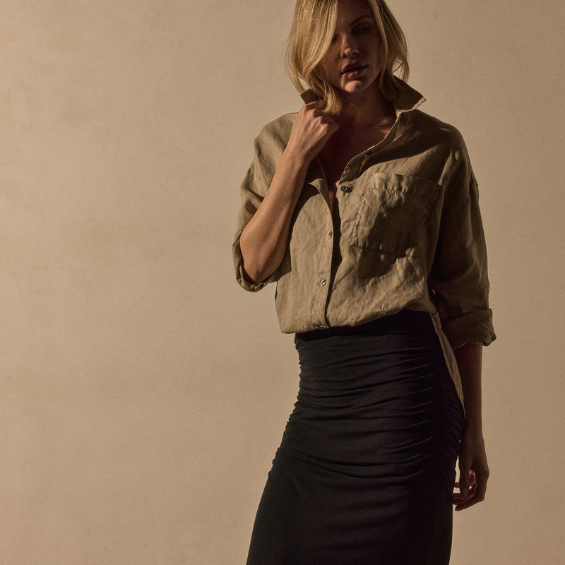 Linen Oversized Shirt in Overcast Pigment | James Perse Los Angeles