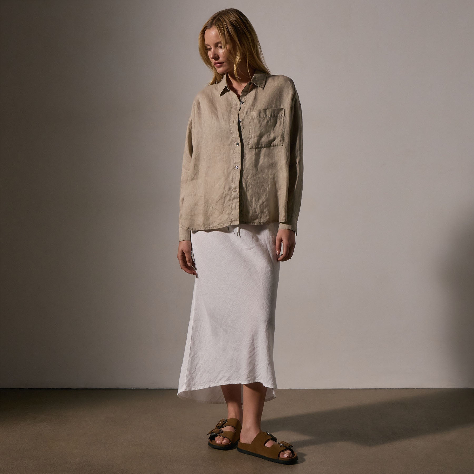 Linen Oversized Shirt In Overcast Pigment | James Perse Los Angeles