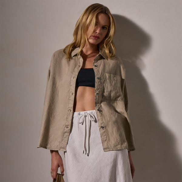 Linen Oversized Shirt - Overcast Pigment