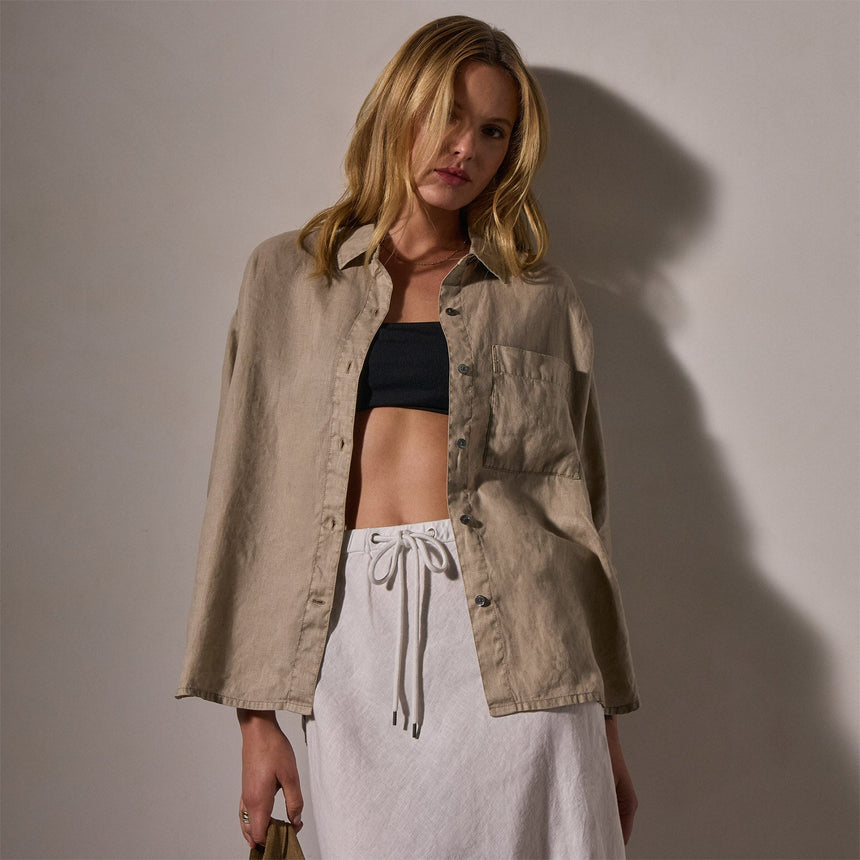 Linen Oversized Shirt - Overcast Pigment