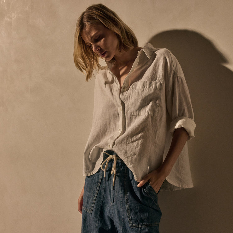 Linen Oversized Shirt in White | James Perse Los Angeles