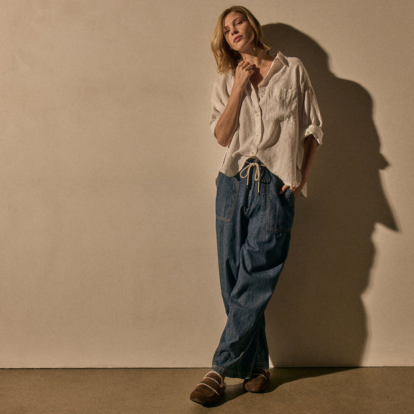 Linen Oversized Shirt in White | James Perse Los Angeles