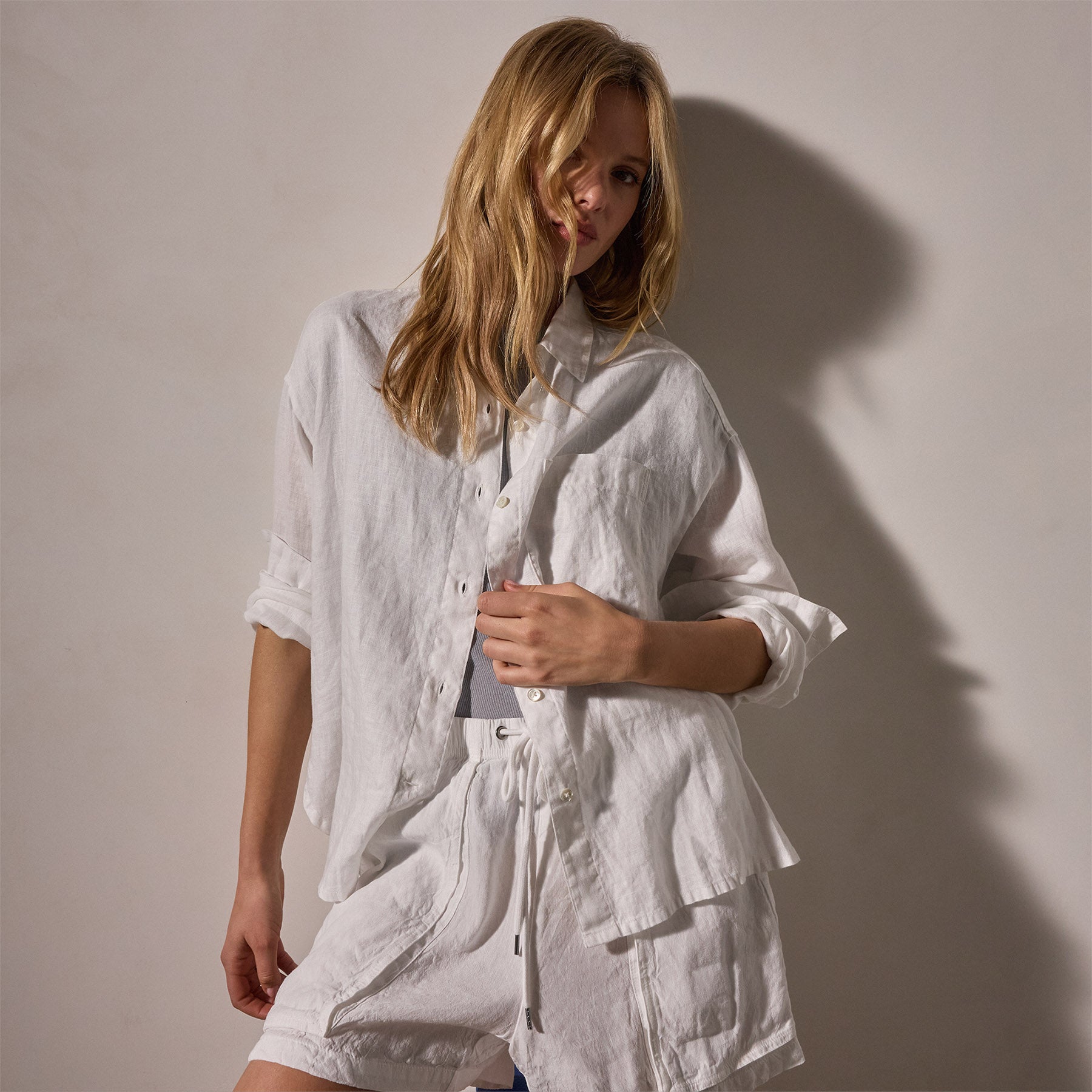 Linen Oversized Shirt in White | James Perse Los Angeles