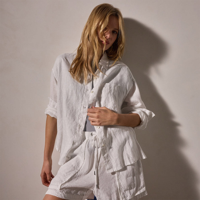 Linen Oversized Shirt in White | James Perse Los Angeles