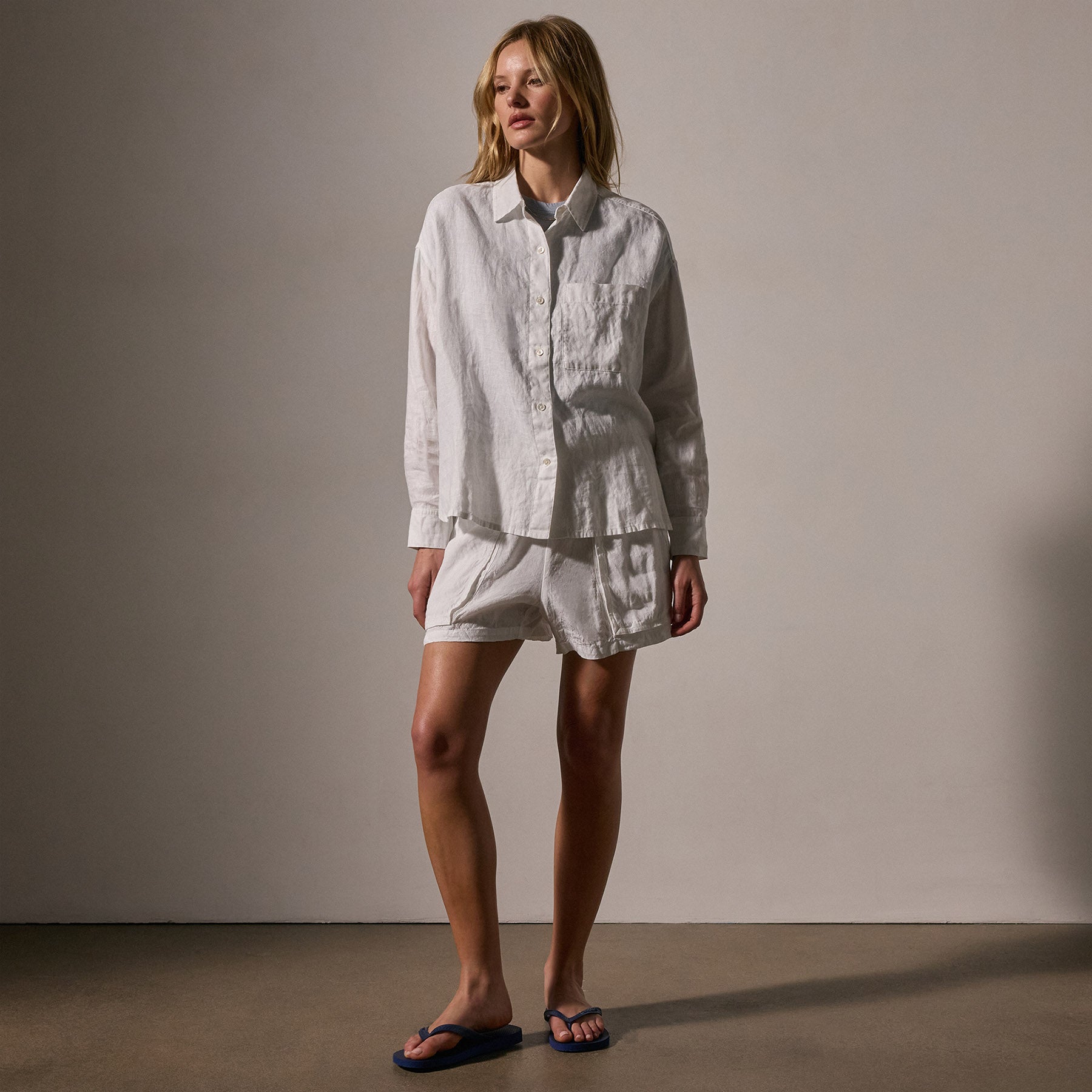 Linen Oversized Shirt - White | James Perse Los Angeles
