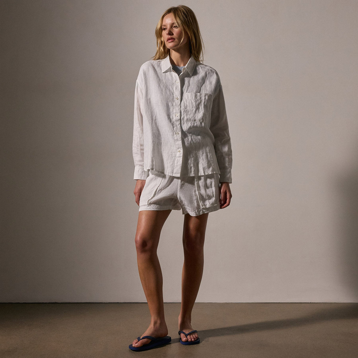 Linen Oversized Shirt in White | James Perse Los Angeles