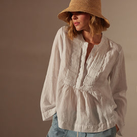 Pin Tuck Linen Top in White | James Perse Los Angeles