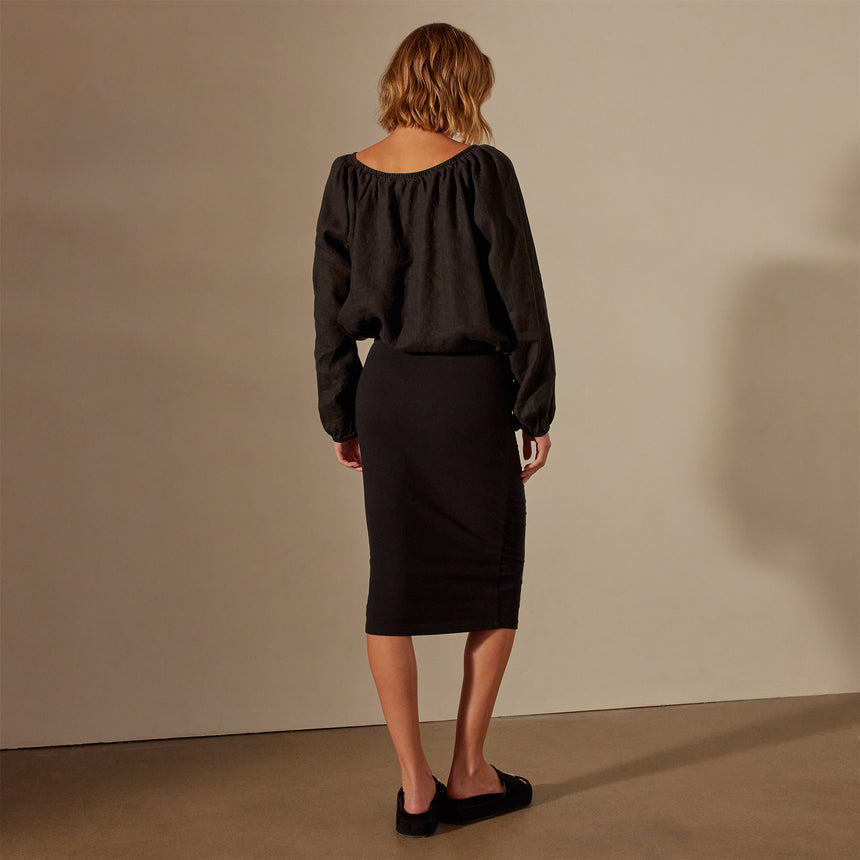 Linen Gathered Blouse in Black | James Perse Los Angeles