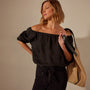 Linen Gathered Blouse in Black | James Perse Los Angeles
