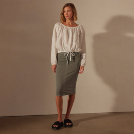 Linen Gathered Blouse in White | James Perse Los Angeles