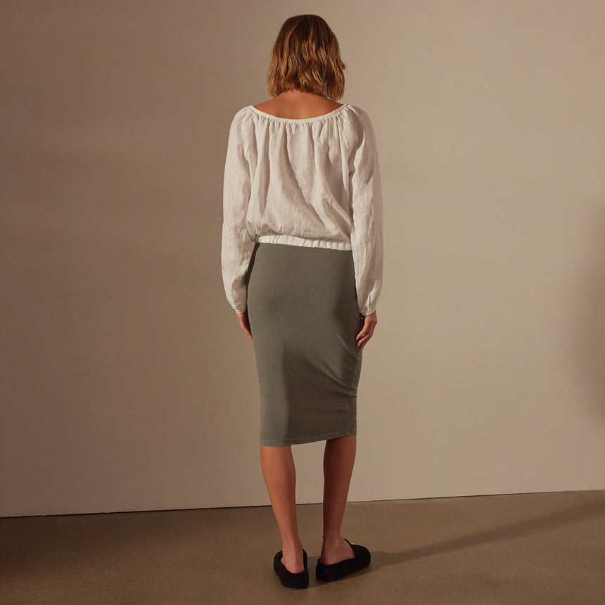 Linen Gathered Blouse in White | James Perse Los Angeles