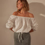 Linen Gathered Blouse in White | James Perse Los Angeles