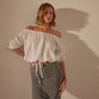 Linen Gathered Blouse in White | James Perse Los Angeles