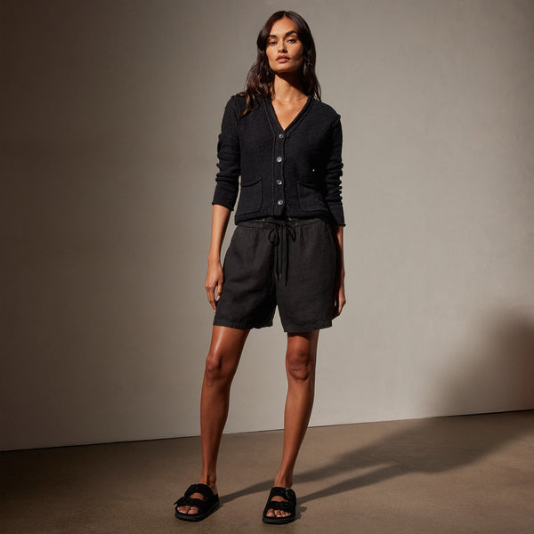 Relaxed Fit Linen Short in Black | James Perse Los Angeles