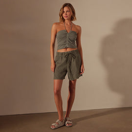 Relaxed Fit Linen Short in Palm Pigment | James Perse Los Angeles