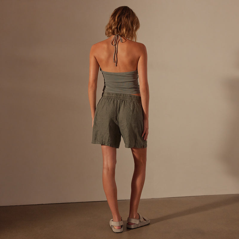 Relaxed Fit Linen Short in Palm Pigment | James Perse Los Angeles