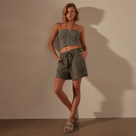 Relaxed Fit Linen Short in Palm Pigment | James Perse Los Angeles